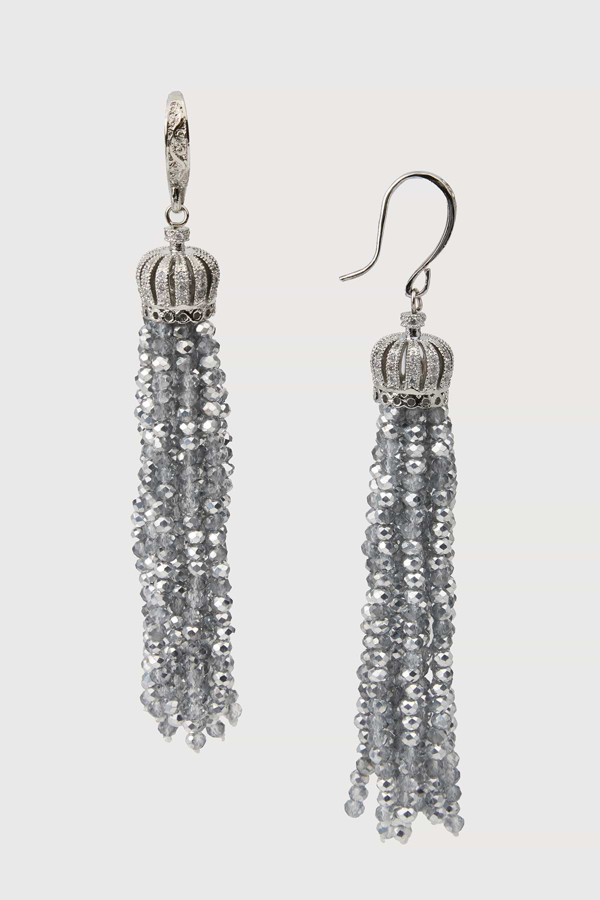 Crown Tassel Drop Earrings - Grey Multi