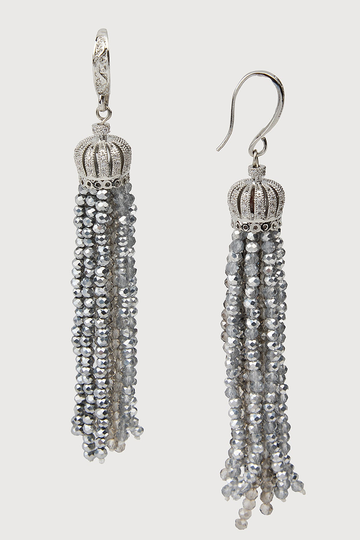 Crown Tassel Drop Earrings - Silver