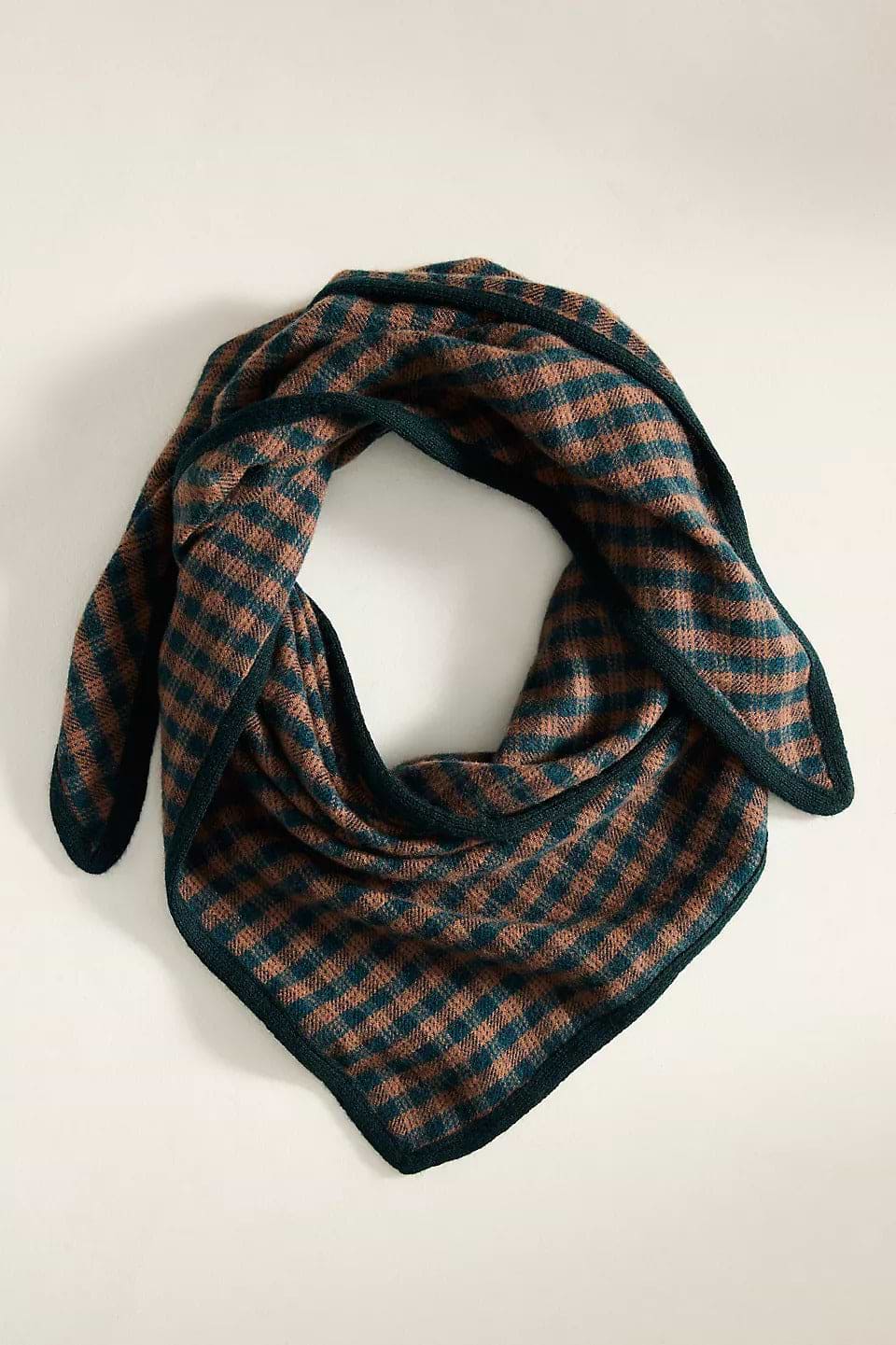 Plaid Wool Triangle Scarf - Black
