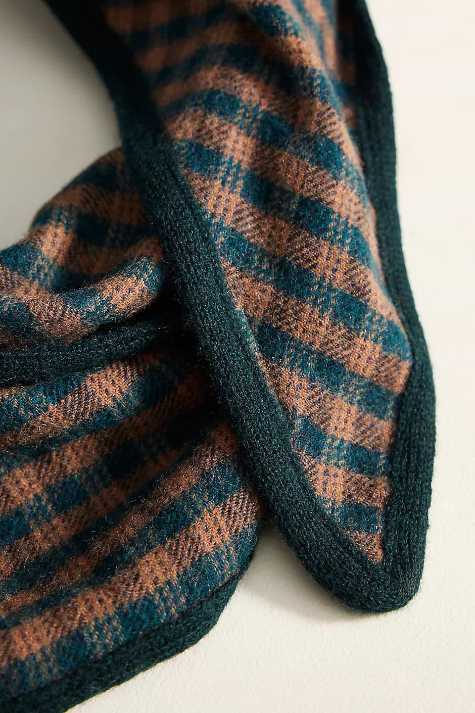 Plaid Wool Triangle Scarf - Black