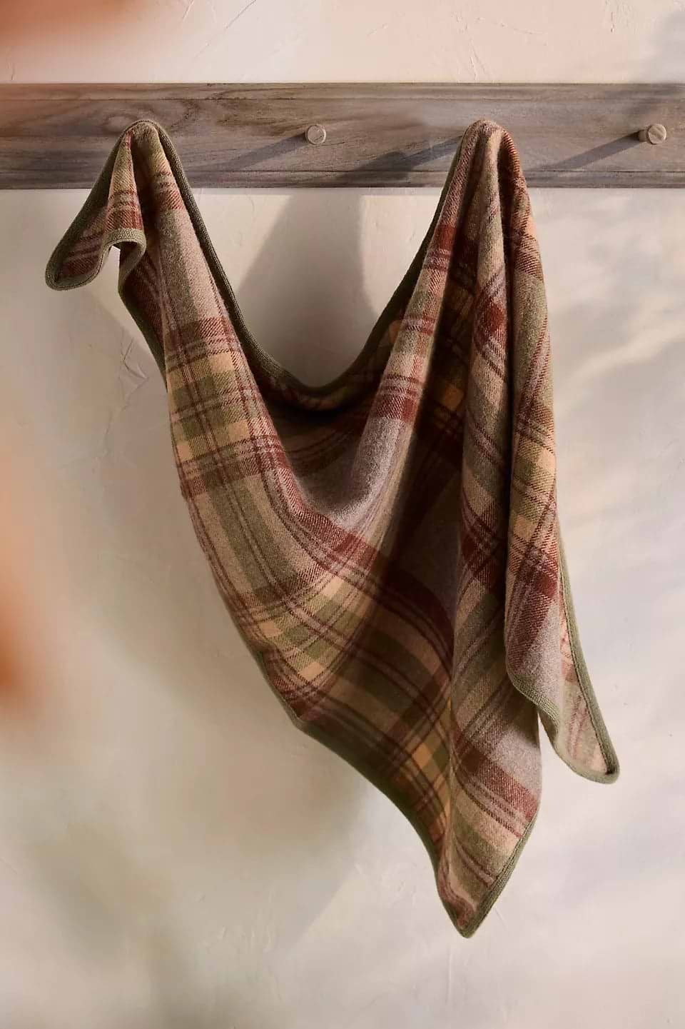 Plaid Wool Triangle Scarf - Grey