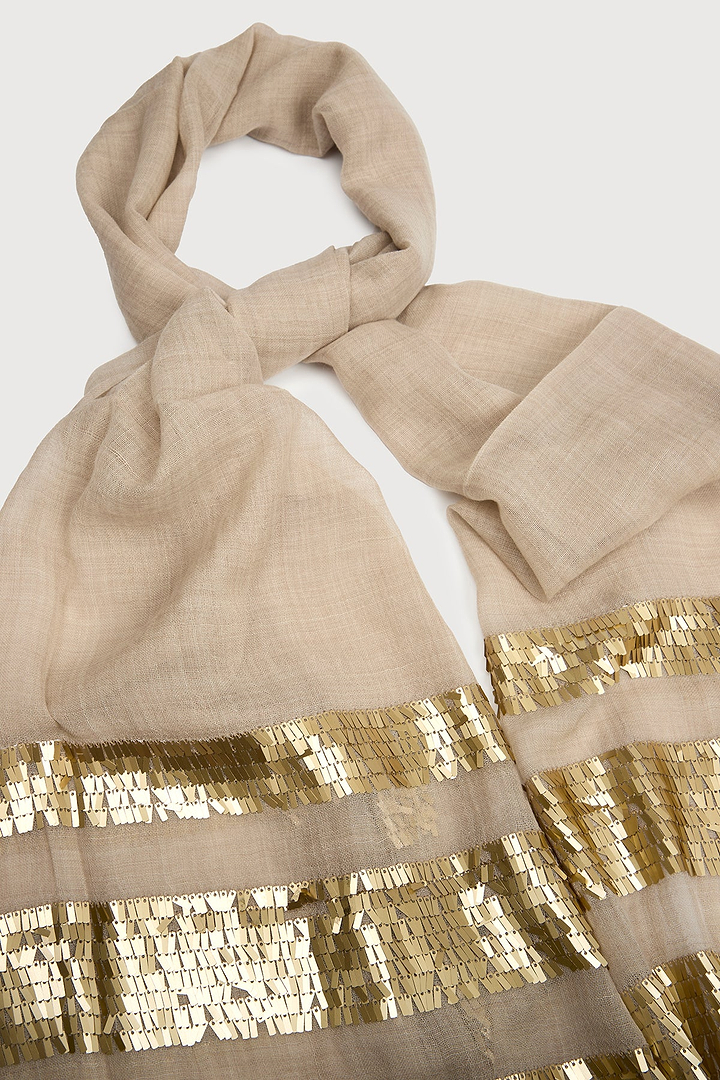 Fringe Sequins Scarf - Ivory