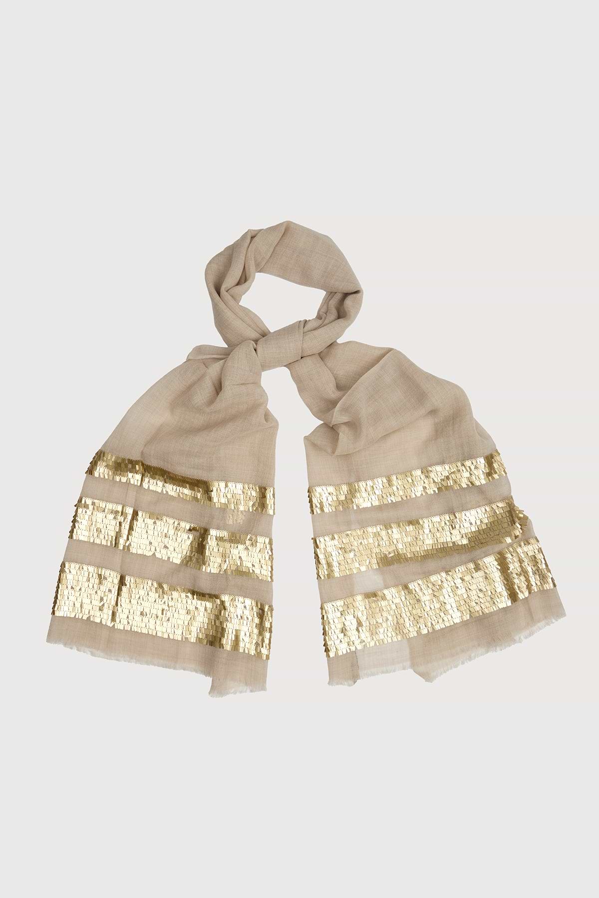Fringe Sequins Scarf - Ivory