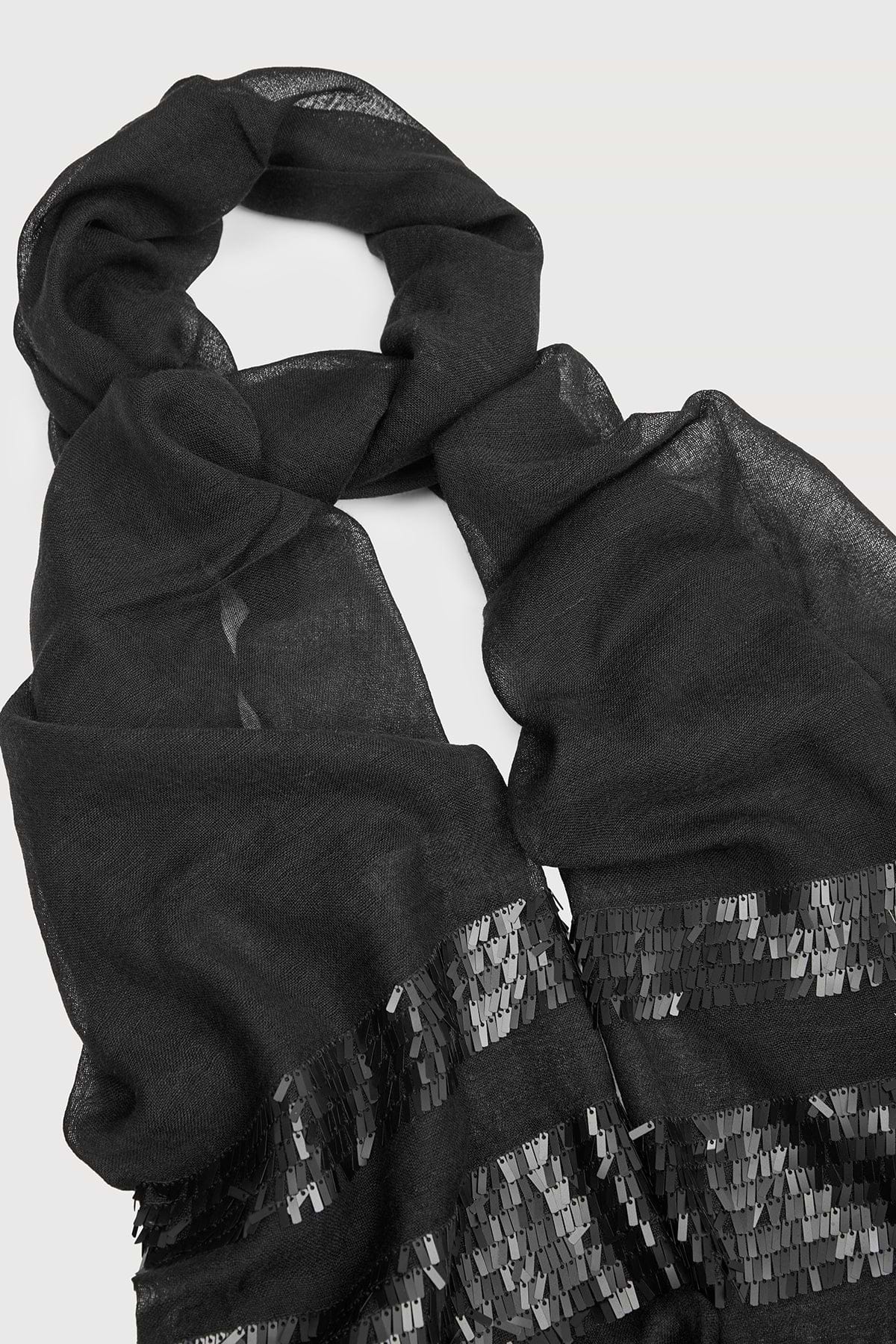 Fringe Sequins Scarf - Black