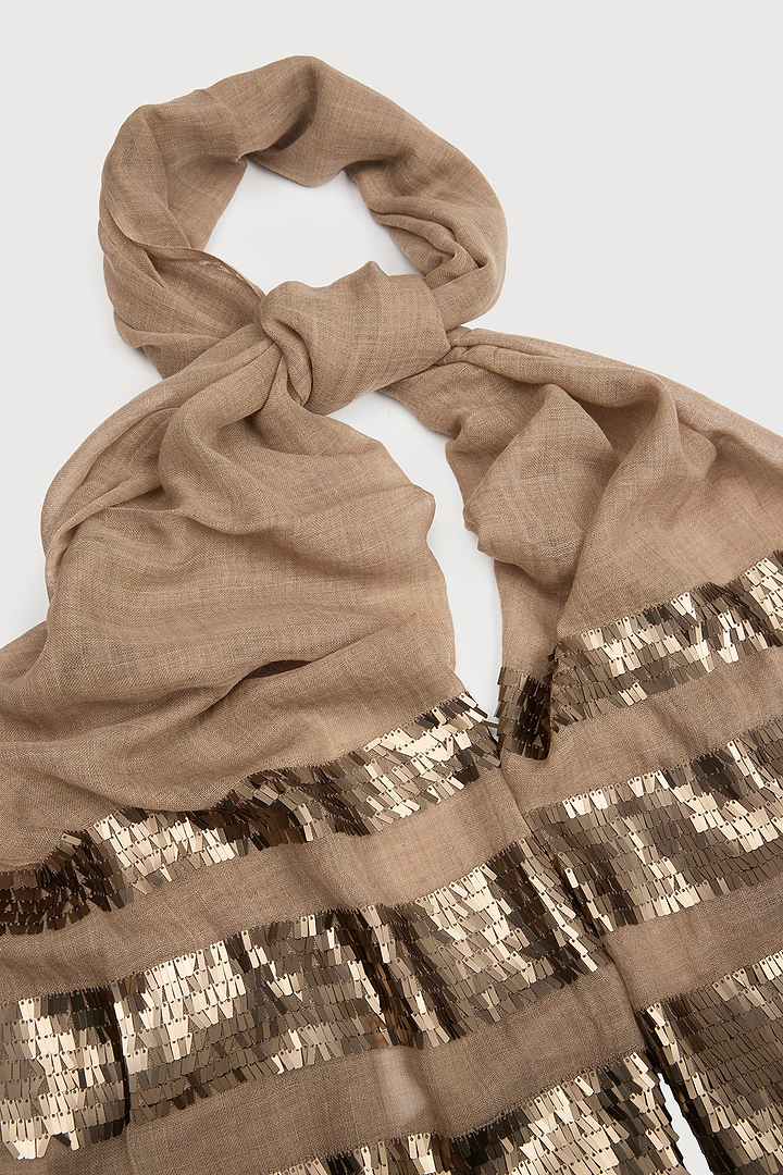 Fringe Sequins Scarf - Beige