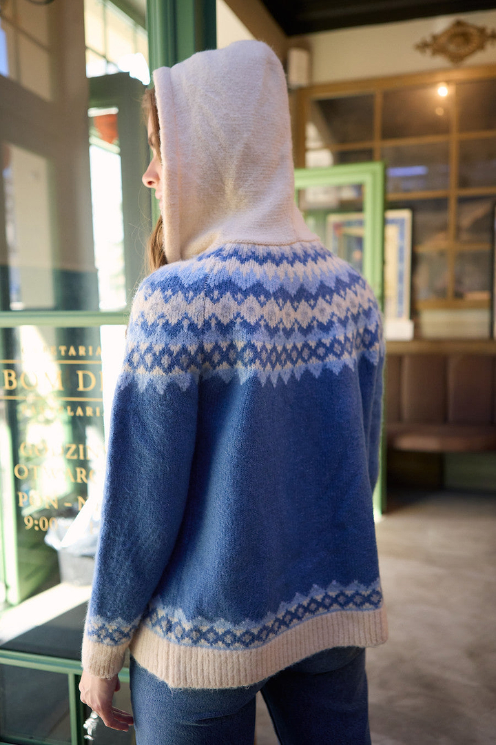 Fair Isle Knit Hooded Cardigan
