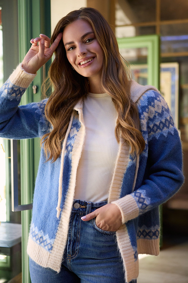 Faire Isle Knit Hooded Cardigan