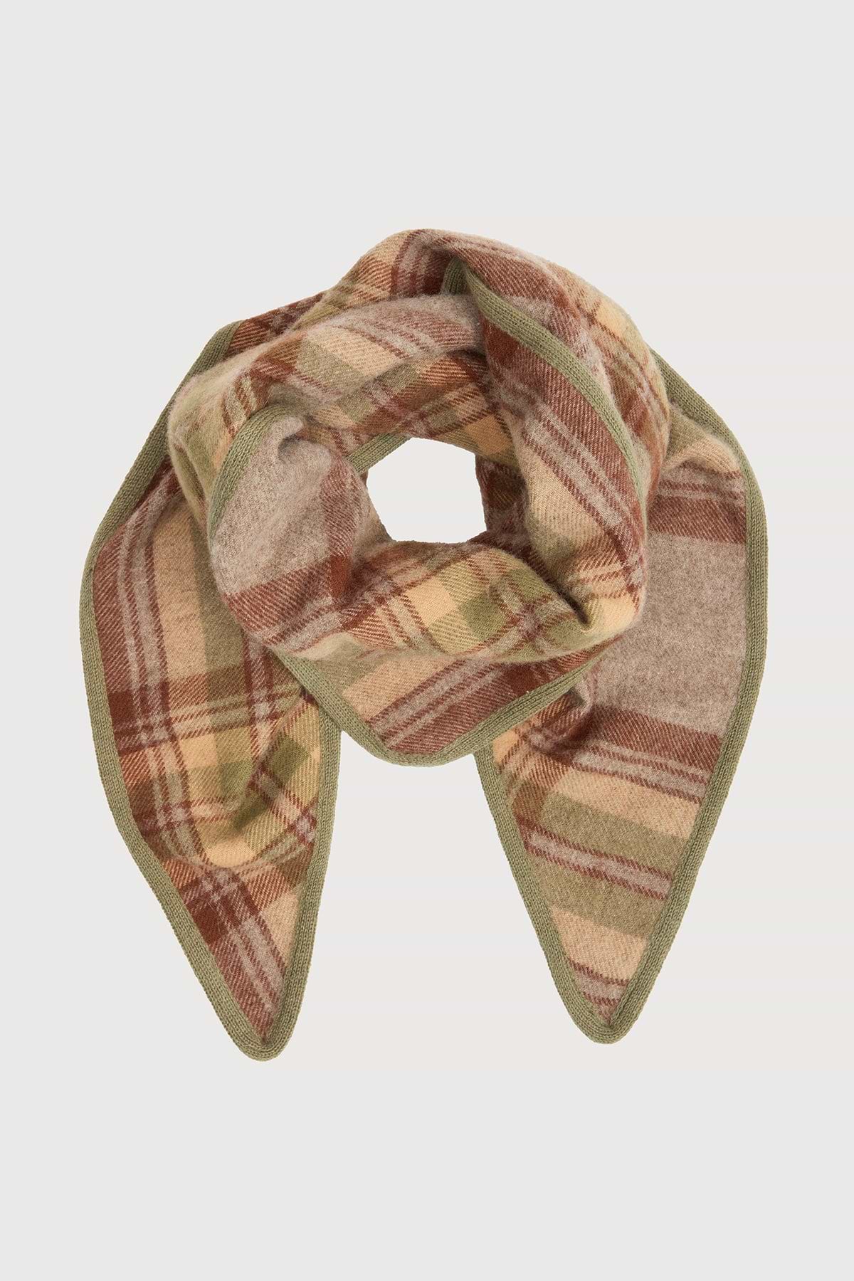 Plaid Wool Triangle Scarf - Grey