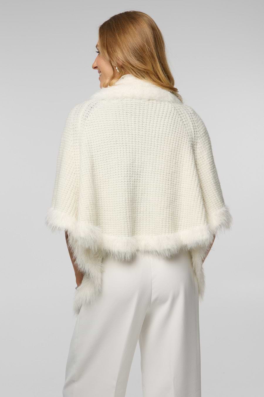 FUR TRIM KNIT OPEN CARDIGAN - White
