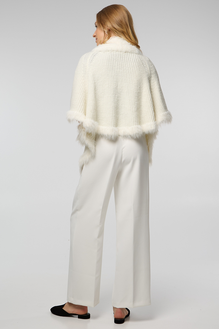 FUR TRIM KNIT OPEN CARDIGAN - White