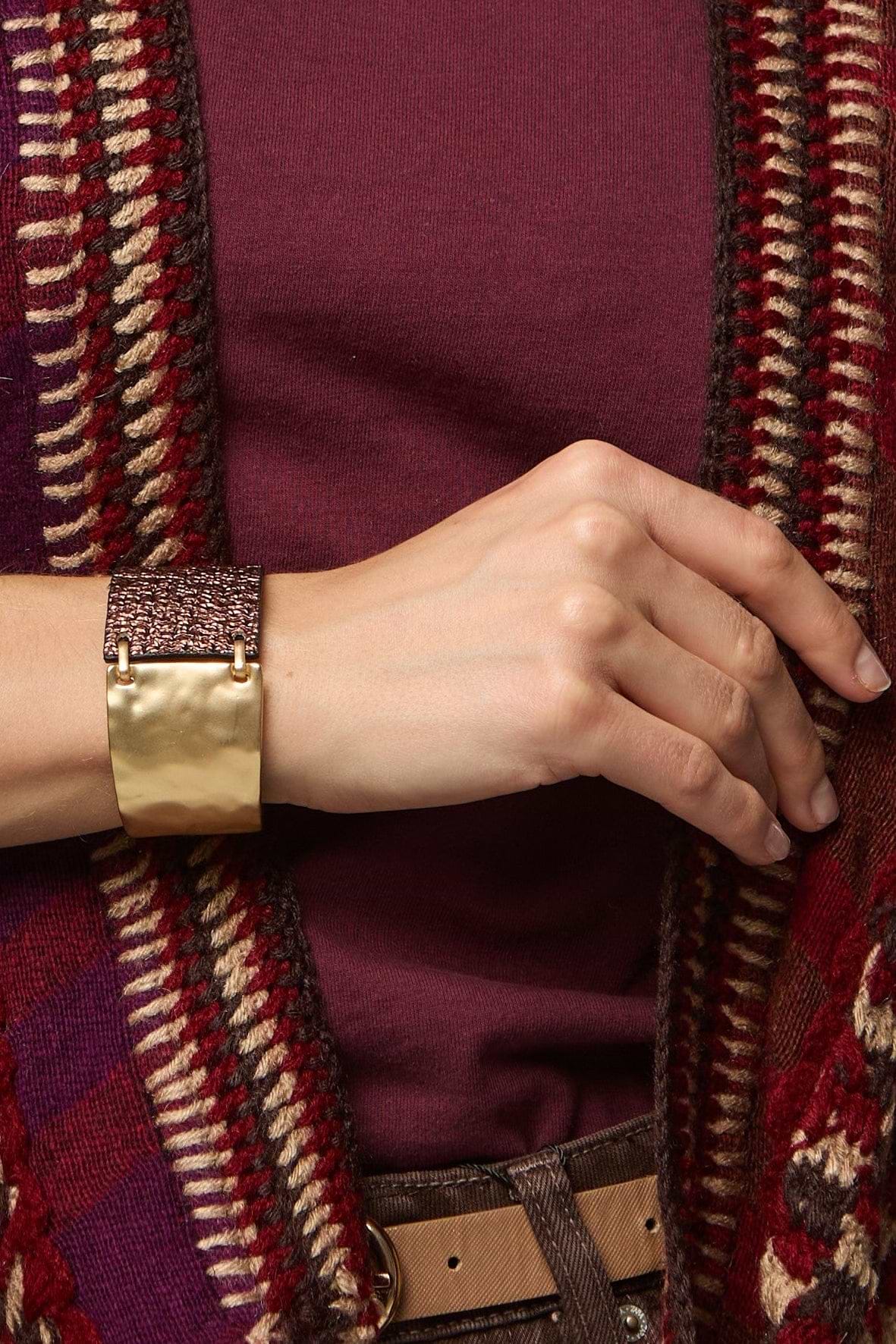 Ruffle Leather Metal Bracelet - Gold