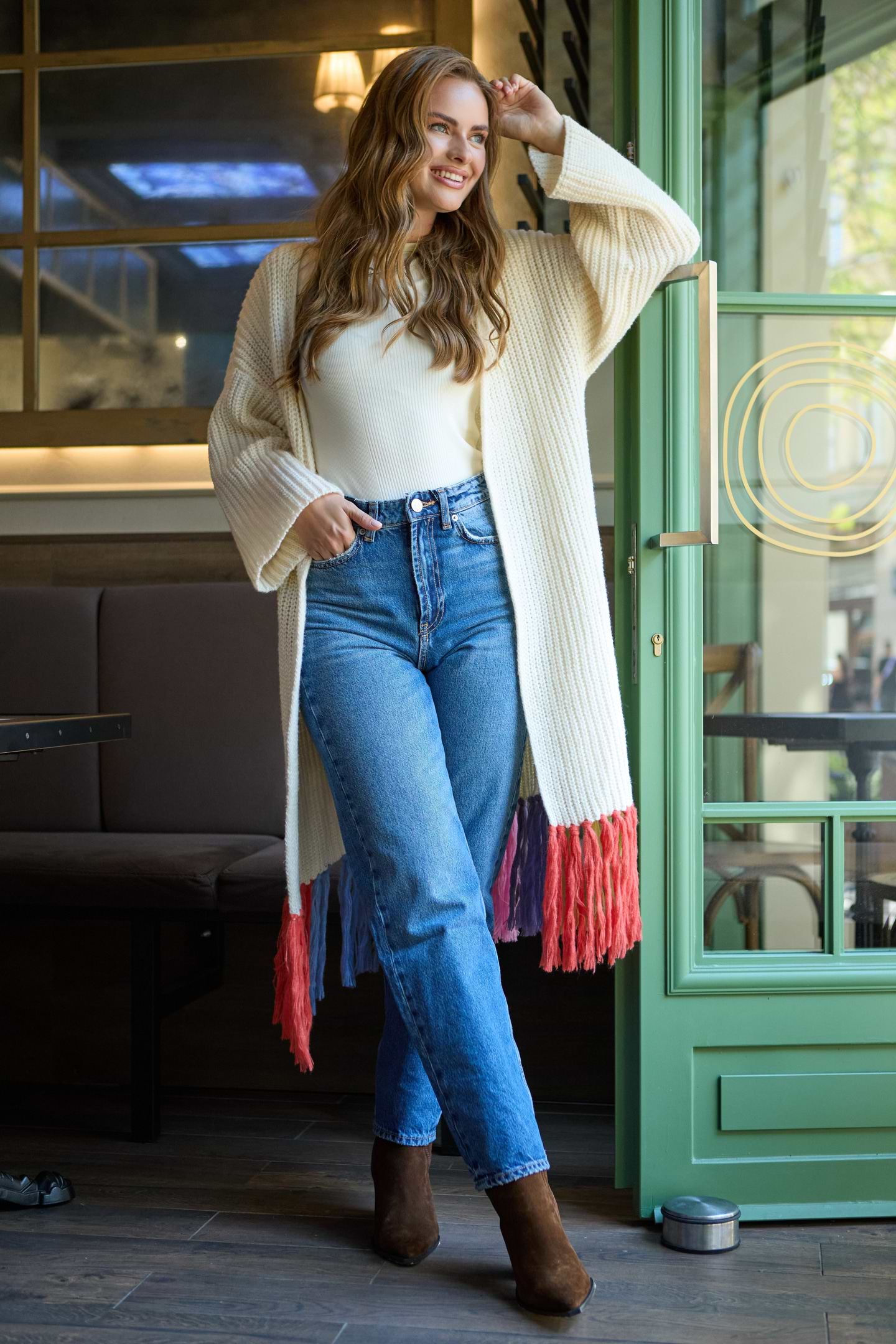 Rainbow Tassel Knit Kimono - Ivory Multi