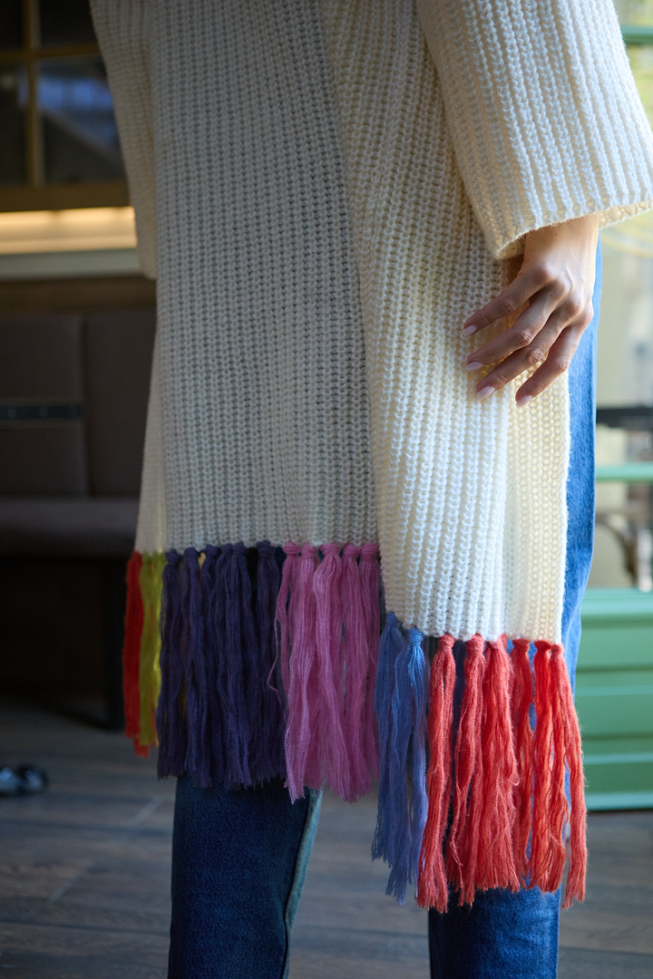 Rainbow Tassel Knit Kimono - Ivory Multi