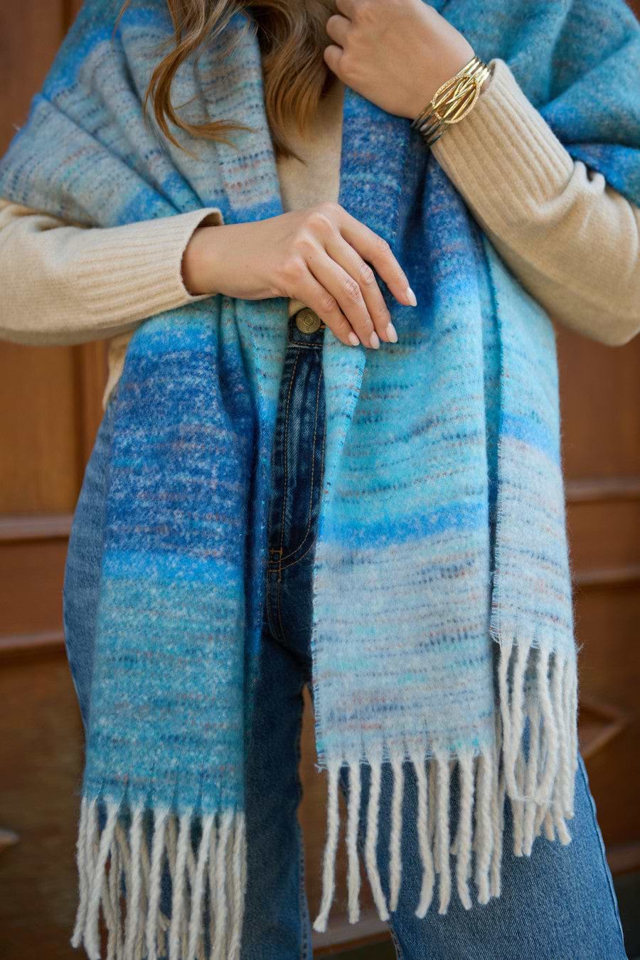 Cozy Oversized Fringe Scarf - Blue