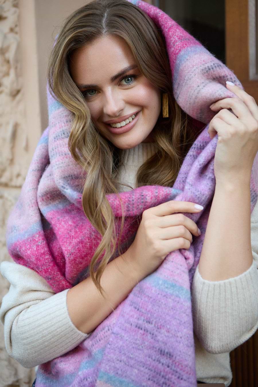 Cozy Oversized Fringe Scarf - Pink