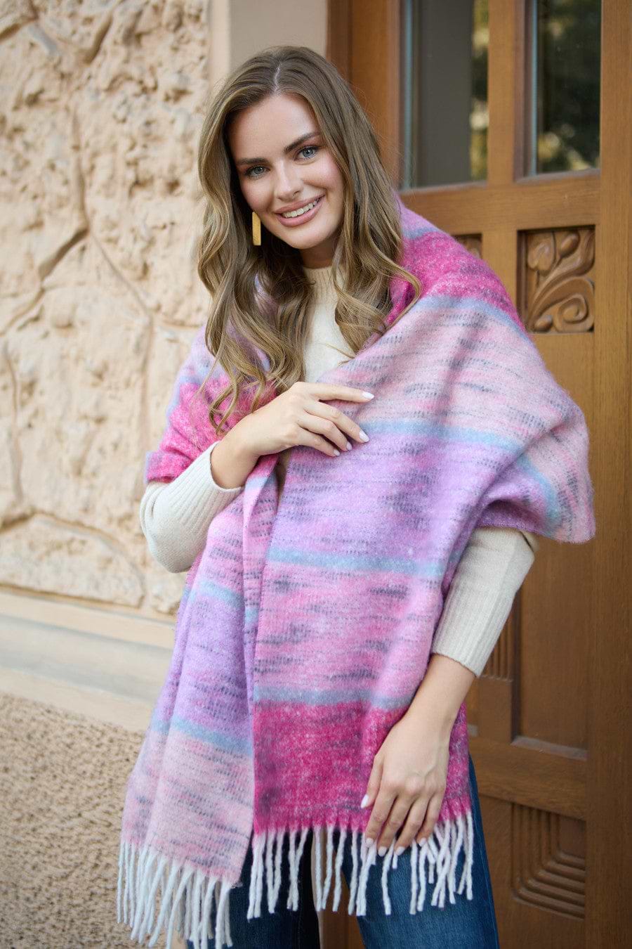Cozy Oversized Fringe Scarf - Pink