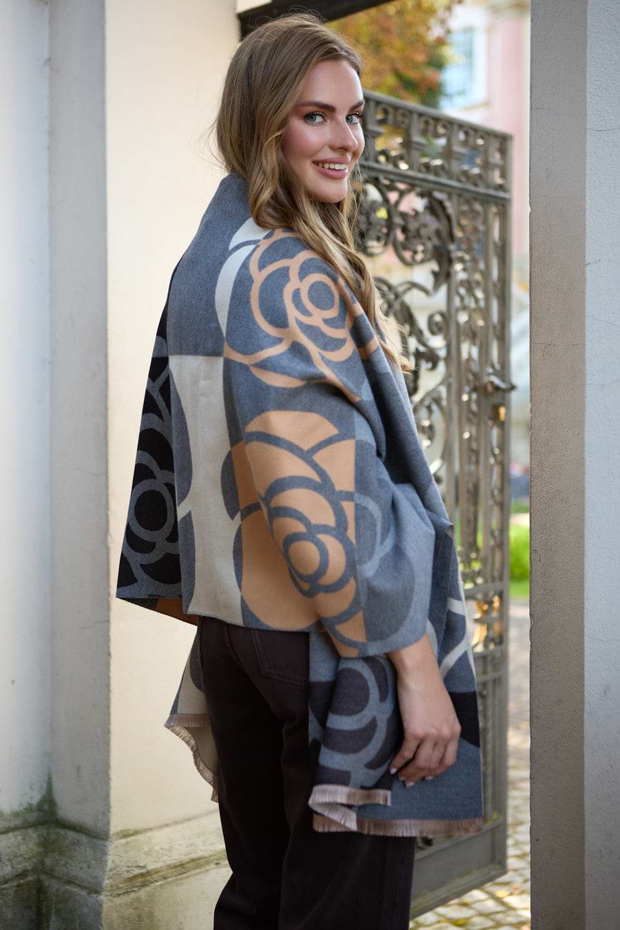 Geo Floral Reversible Scarf - Grey