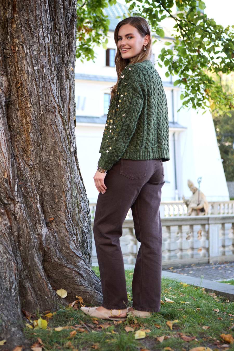 Deco Cable Knit Cardigan - Moss