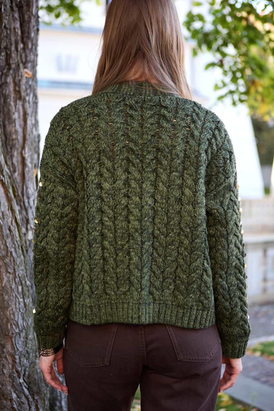Deco Cable Knit Cardigan - Moss