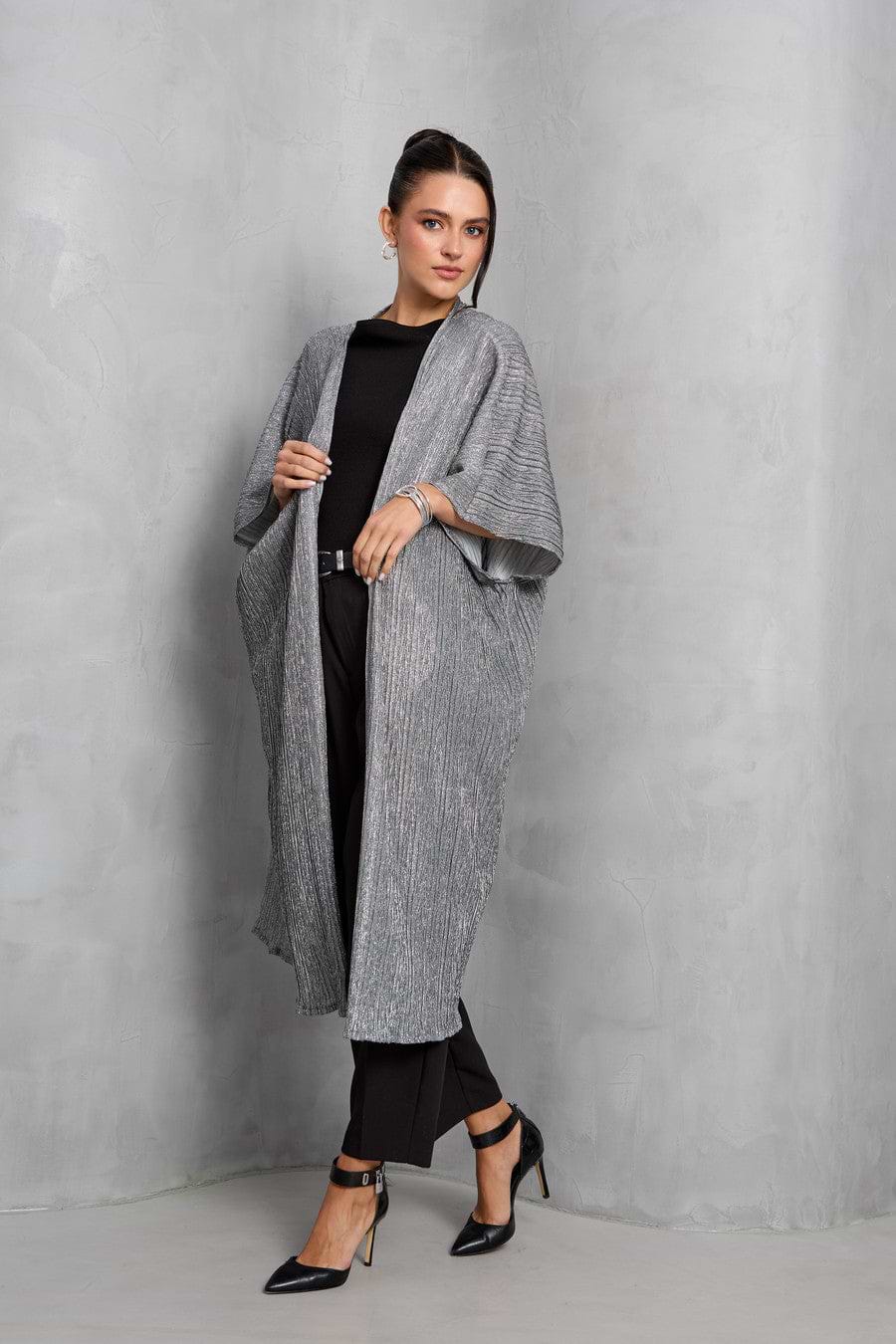 Pleated Metallic Kimono - Gunmetal
