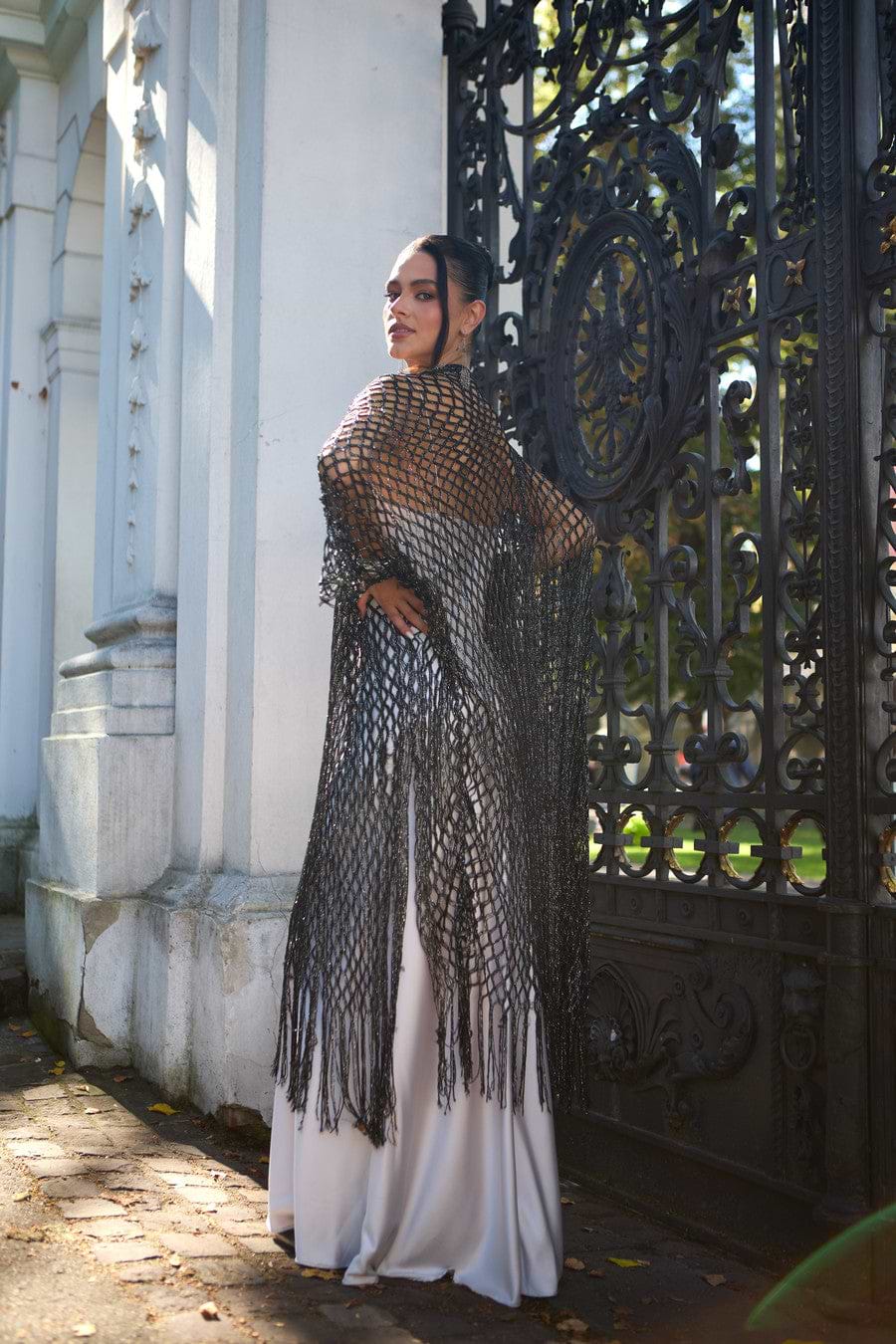 Metallic Fringe Kimono - Black