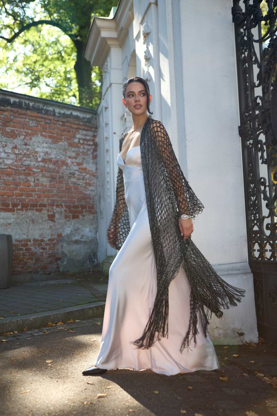 Metallic Fringe Kimono - Black
