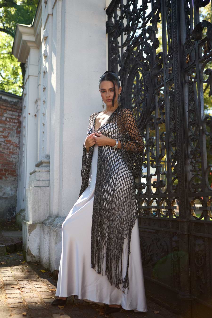 Metallic Fringe Kimono - Black