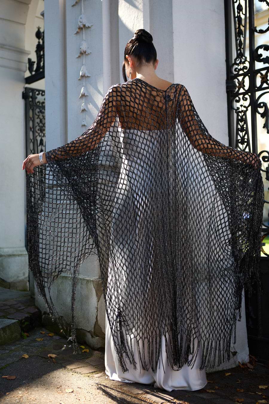 Metallic Fringe Kimono - Black