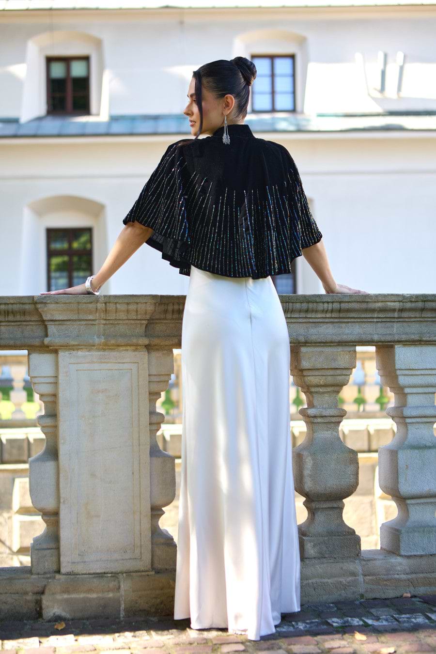 Velvet Crush Embellished Capelet - Black