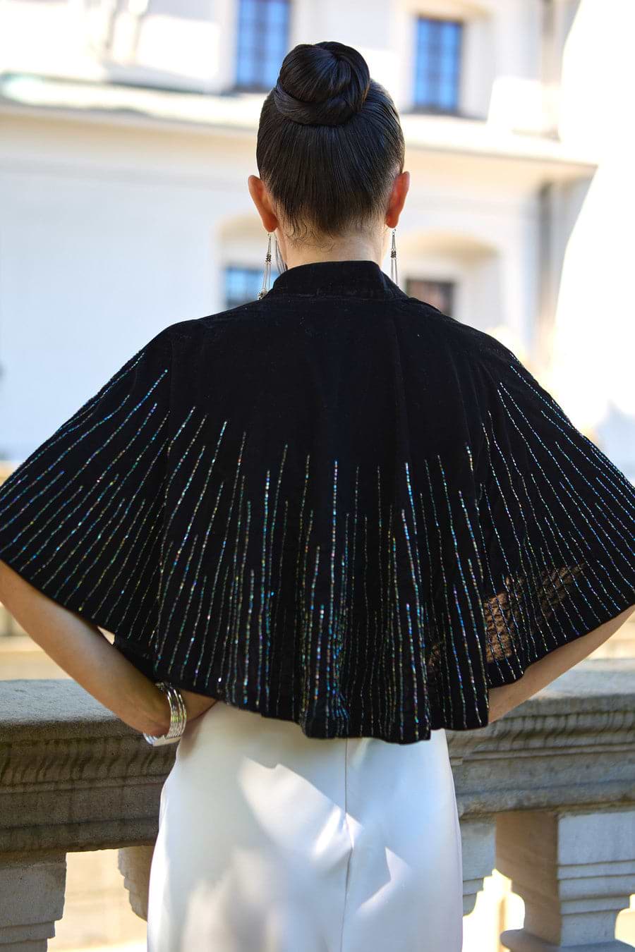 Velvet Crush Embellished Capelet - Black