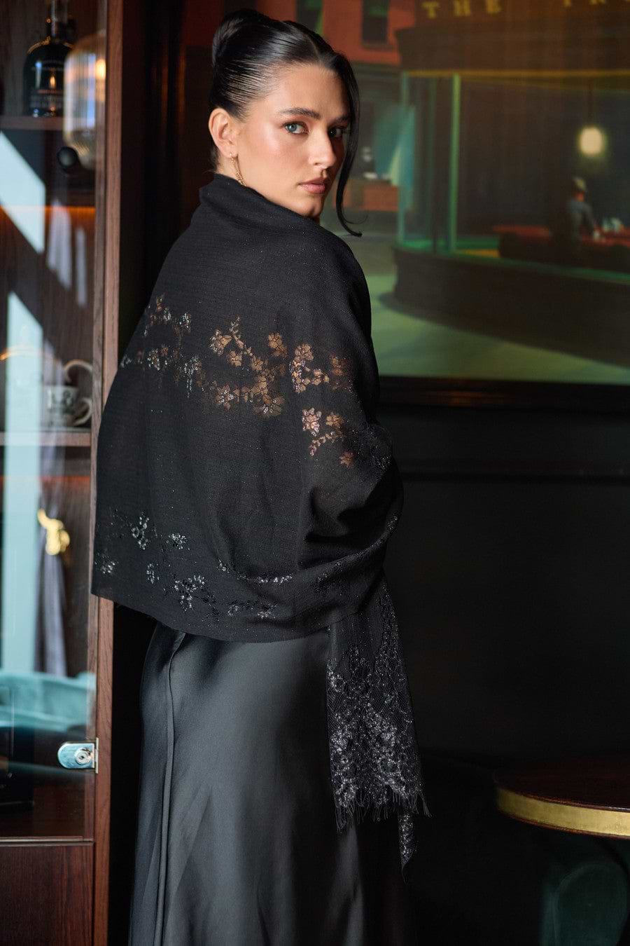 Lace Shimmer Scarf - Black