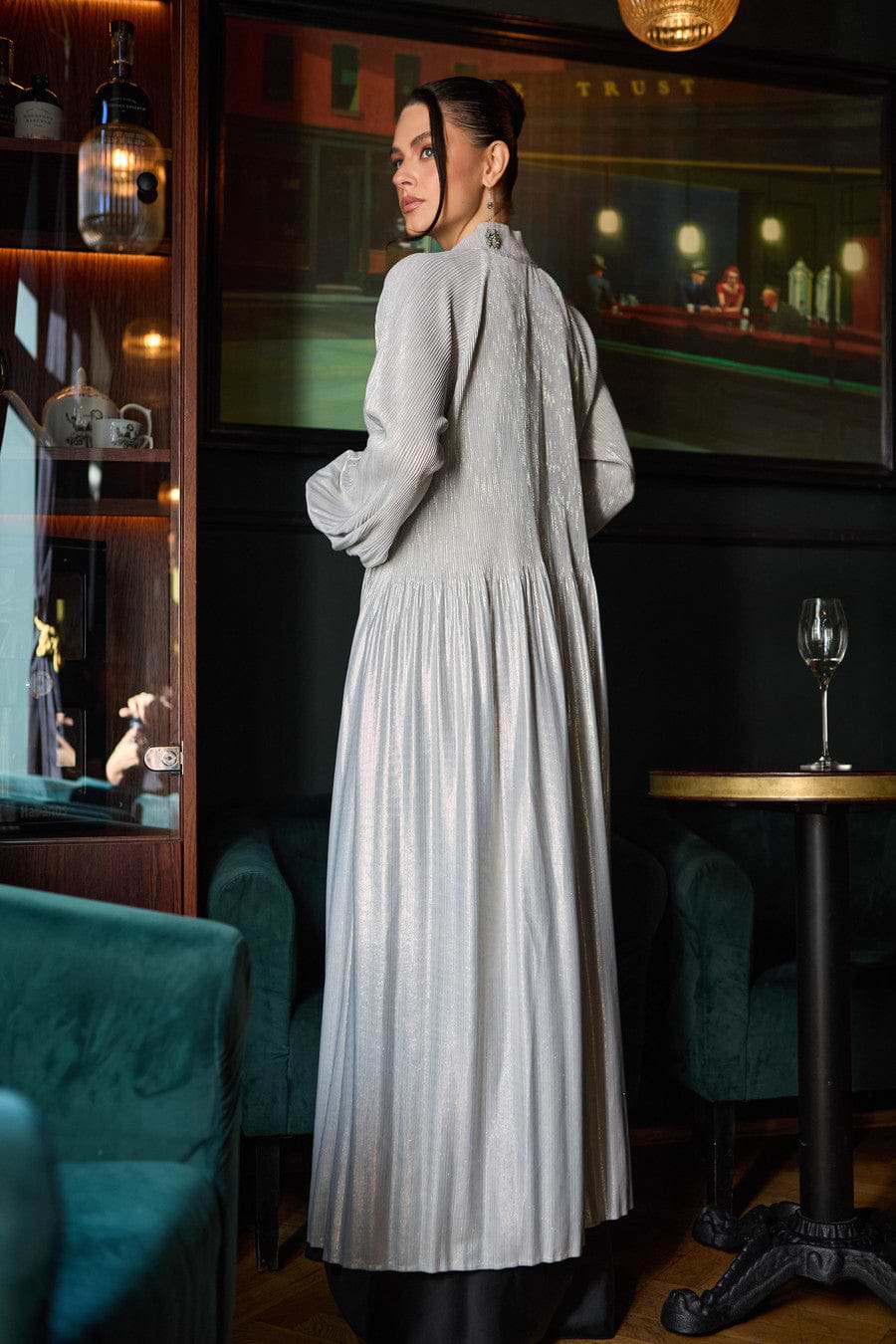 Metallic Pleated Duster - Grey