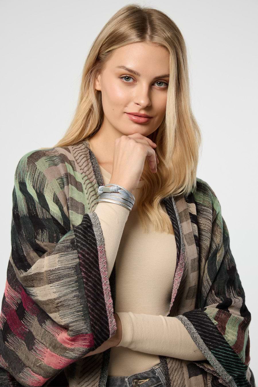 Cotton Retro Striped Fringe Long Jacket - Gray