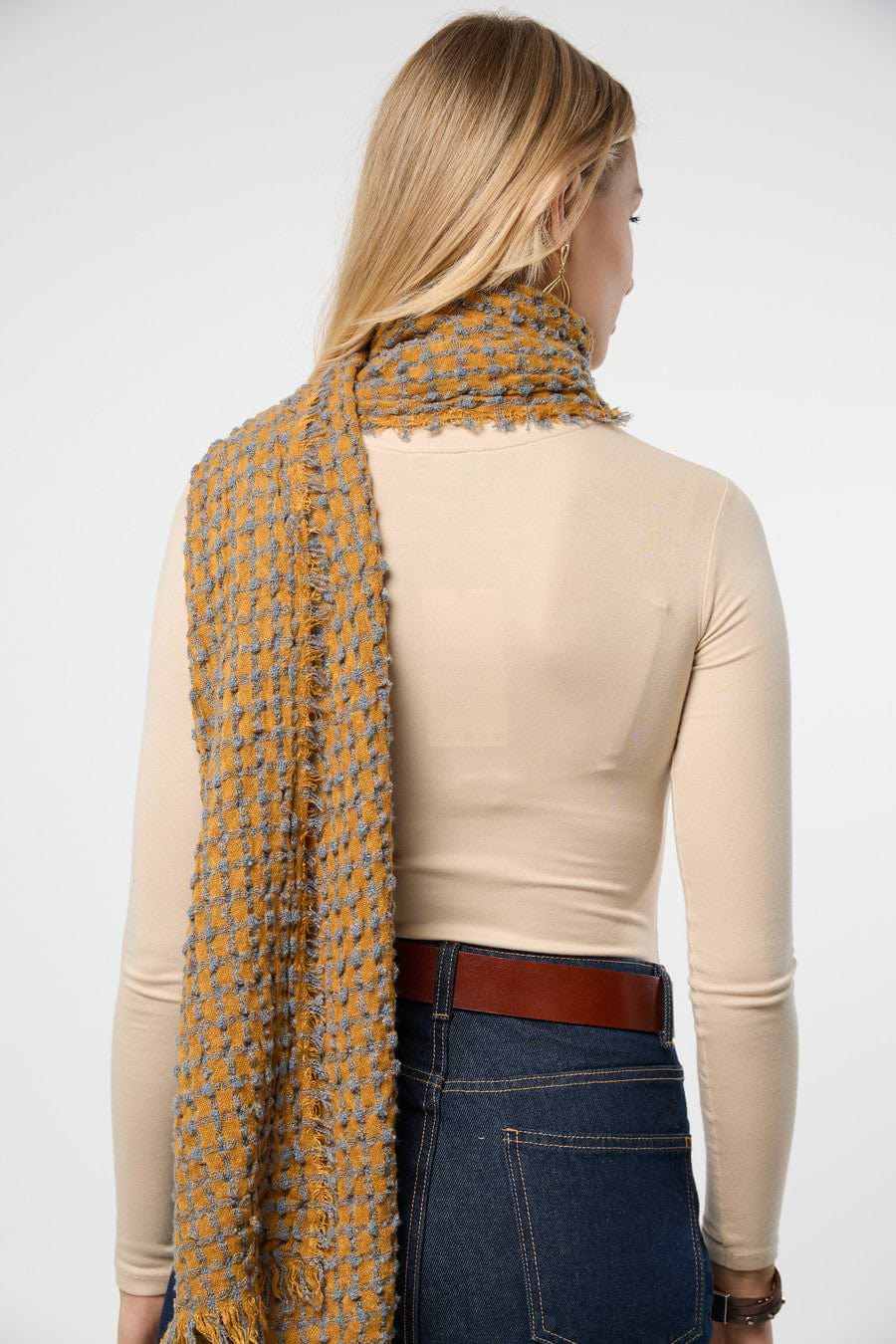 Crinkle Plaid Scarf - Dark Yellow