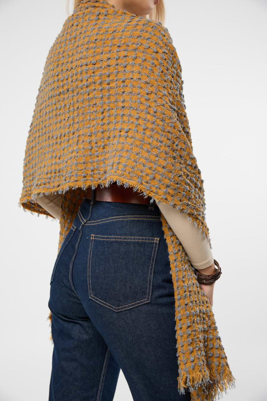 Crinkle Plaid Scarf - Dark Yellow