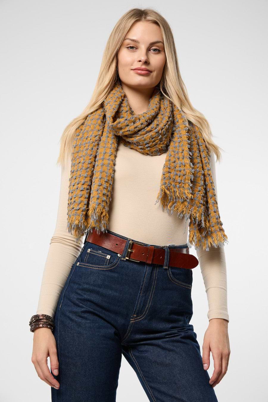 Crinkle Plaid Scarf - Dark Yellow
