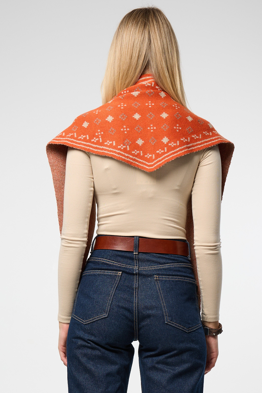 Foulard Knit Triangle Scarf - Dark Orange