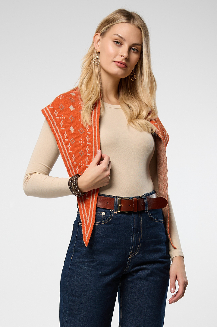 Foulard Knit Triangle Scarf - Dark Orange