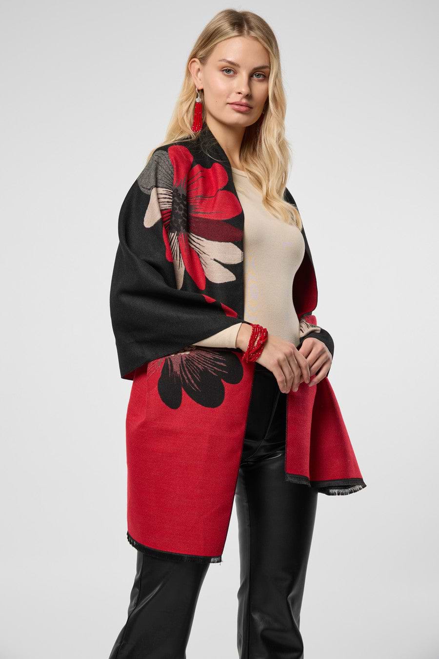 Fresh Floral Reversible Scarf - Crimson