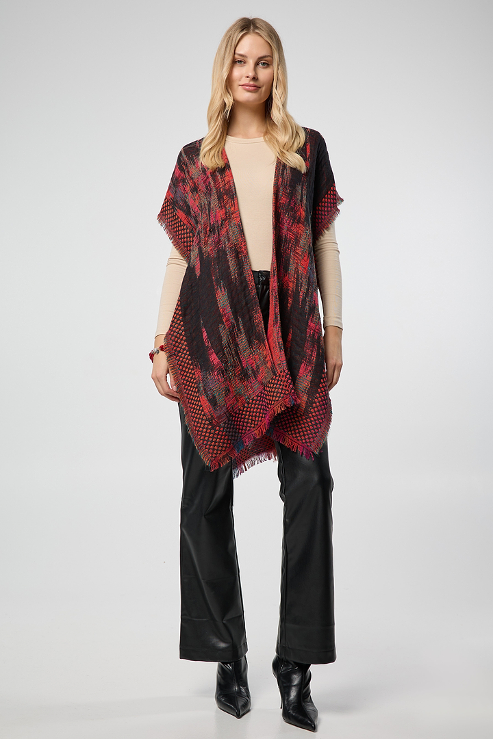 Woven Fringed Kimono - Dark Red