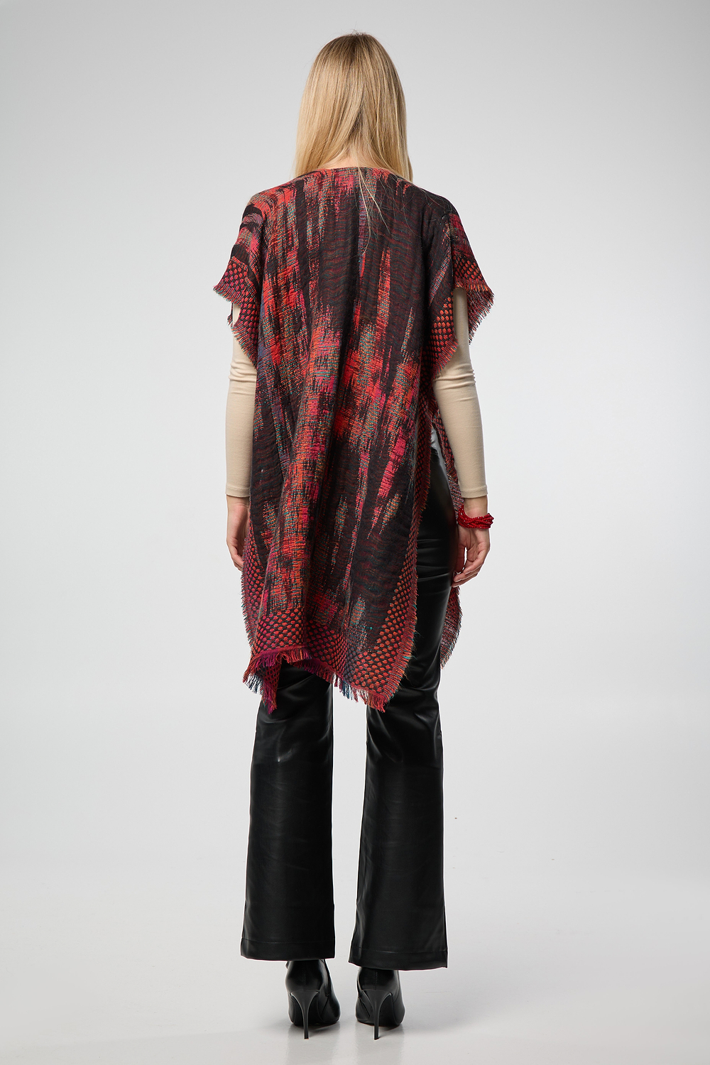 Woven Fringed Kimono - Dark Red