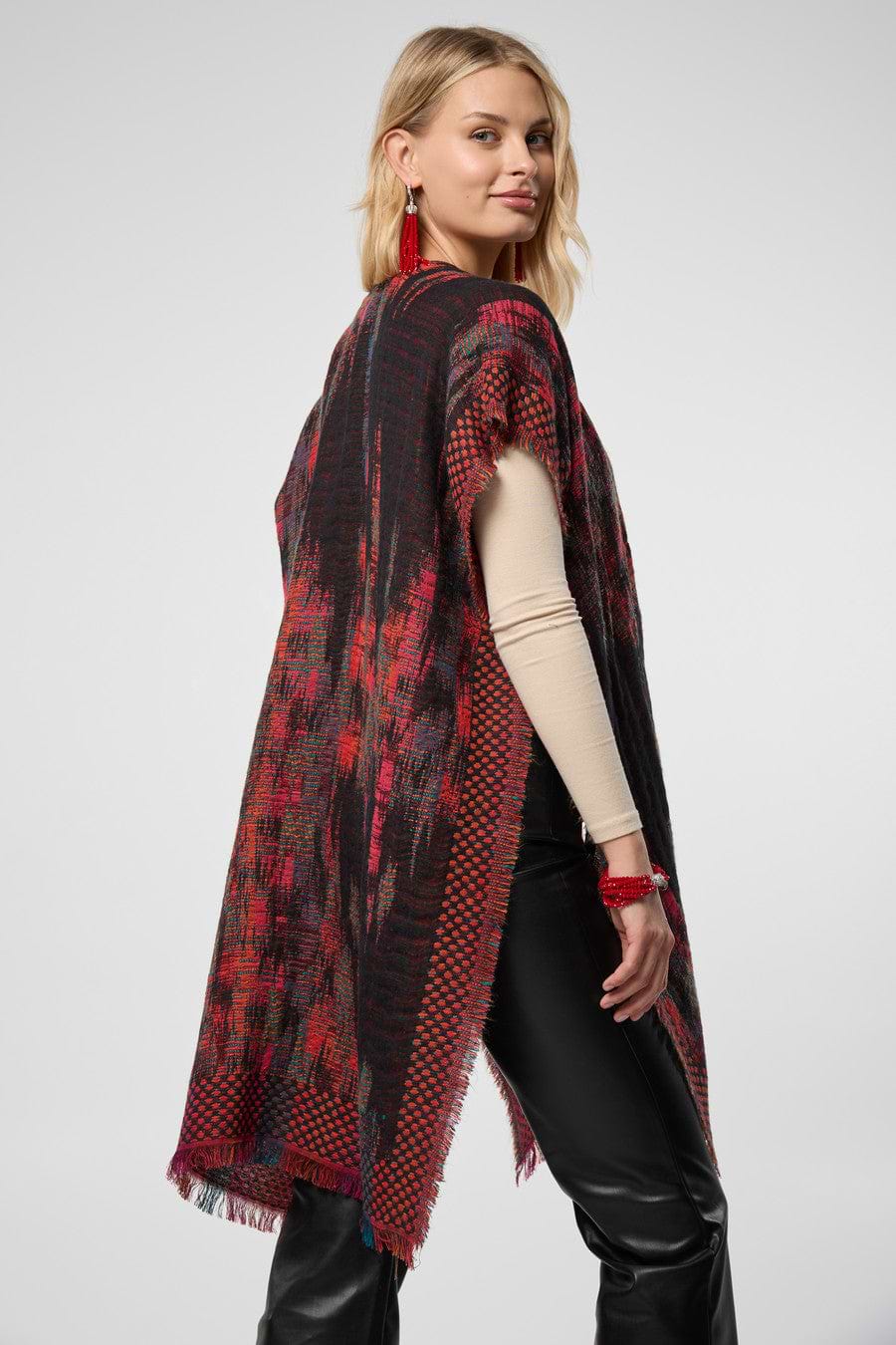 Woven Fringed Kimono - Dark Red