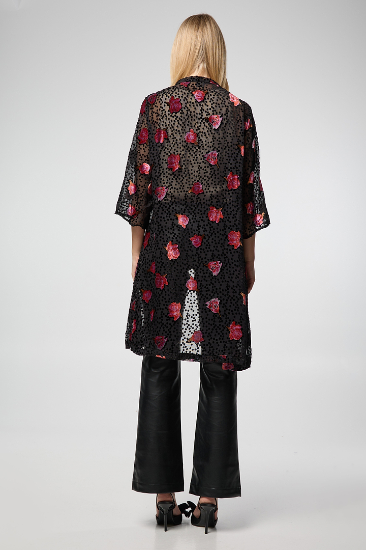 Black Velvet Rose Kimono - Black