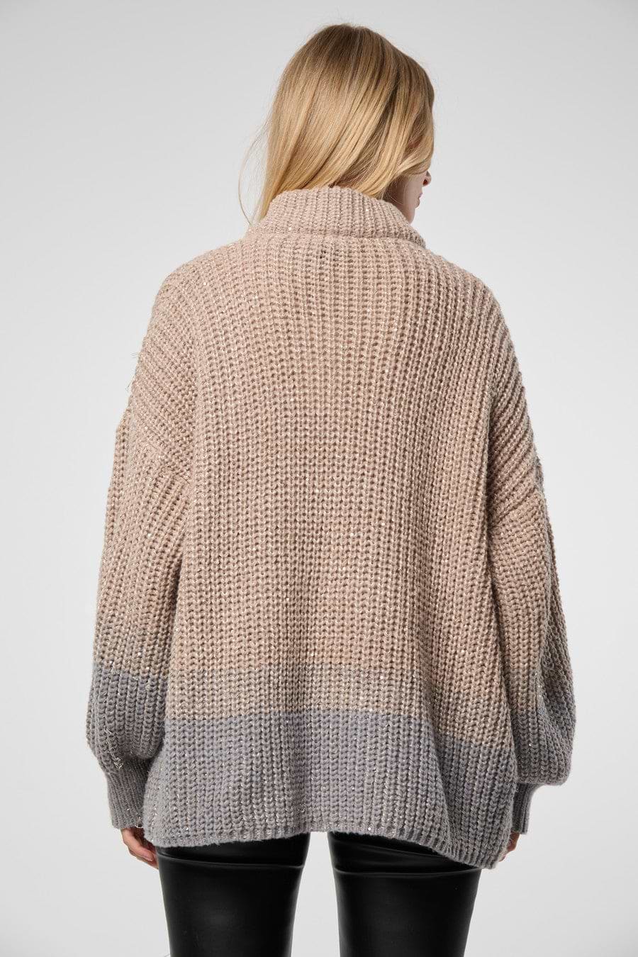Zip Up Sequin Cardigan - Beige