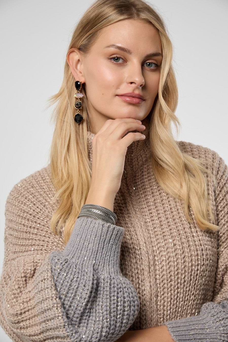 Zip Up Sequin Cardigan - Beige