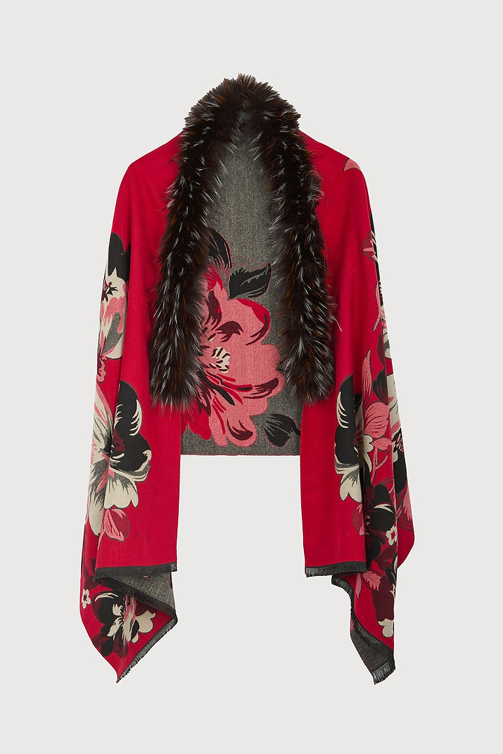 Bloom Reversible Fur Scarf - Red
