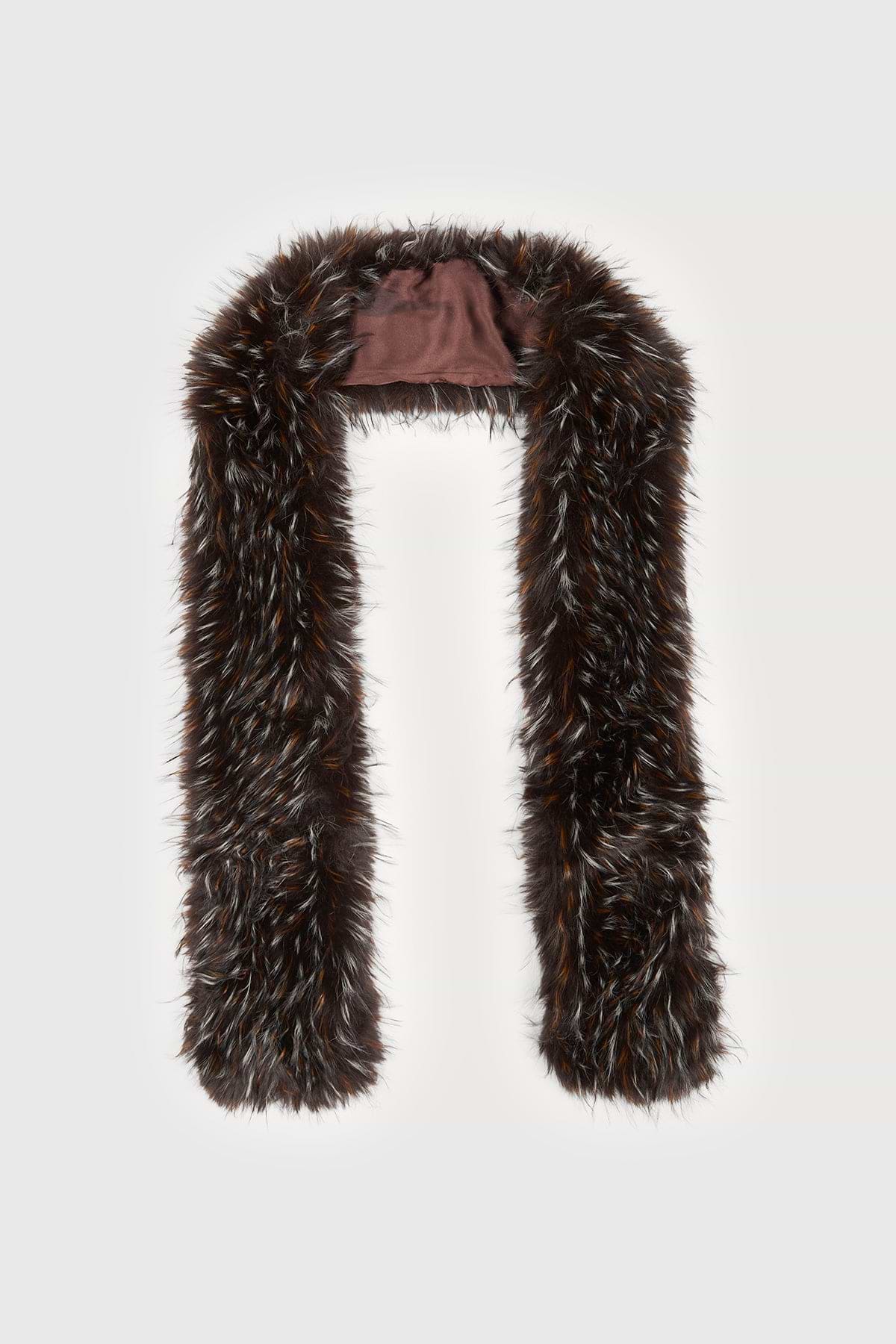 Faux Fur Statement Scarf - Brown Multi