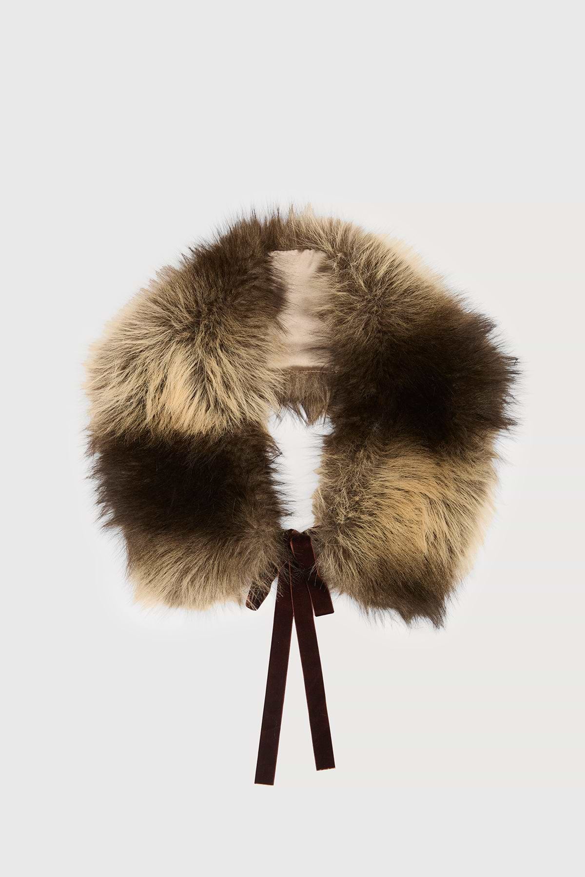 Faux Fur Tie Collar - Beige