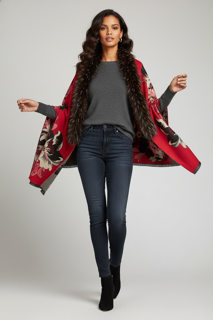 Bloom Reversible Fur Scarf - Red