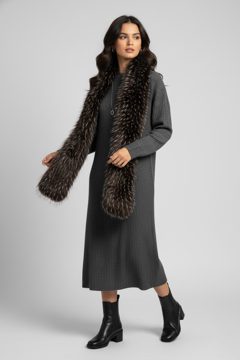 Faux Fur Statement Scarf - Brown Multi